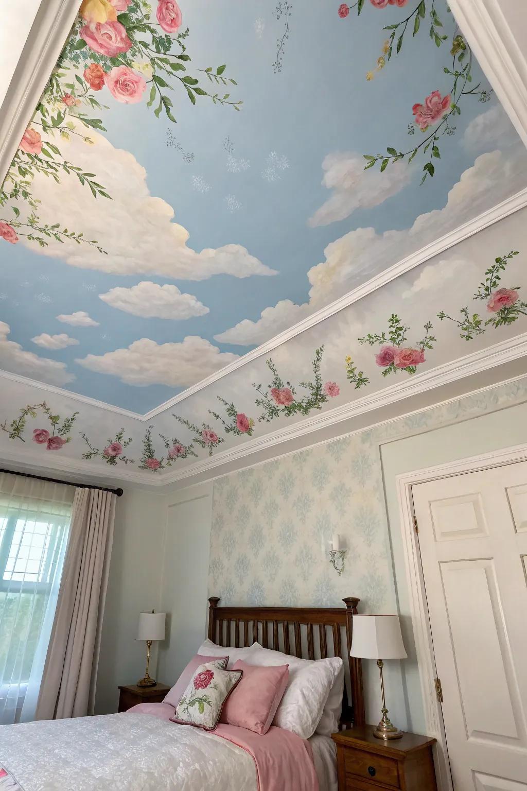 Create a dreamy atmosphere with ceiling art.