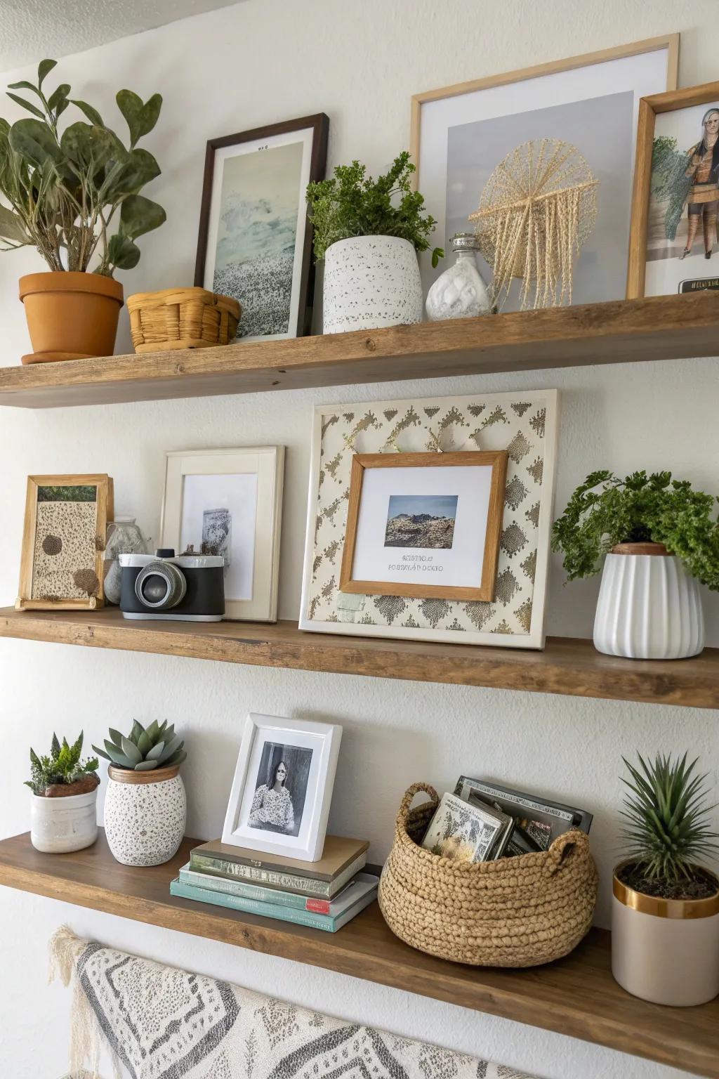 Arrange items by theme for a cohesive and stylish ledge.