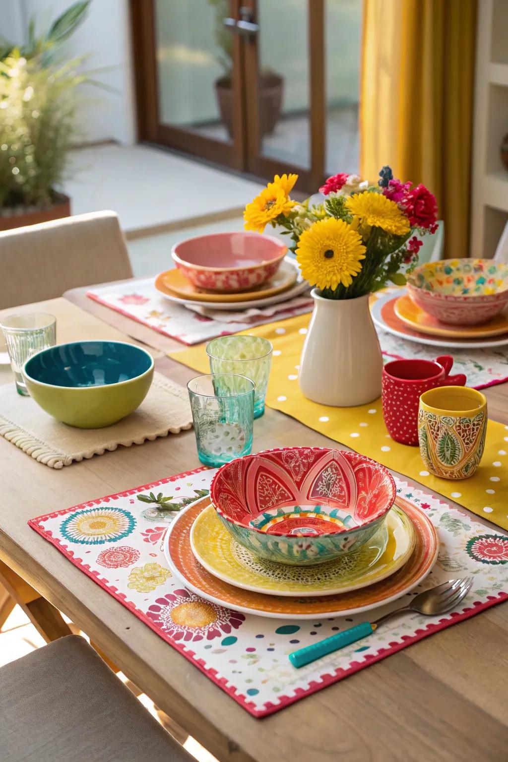 Bright and colorful patterns can make your dining experience lively and fun.