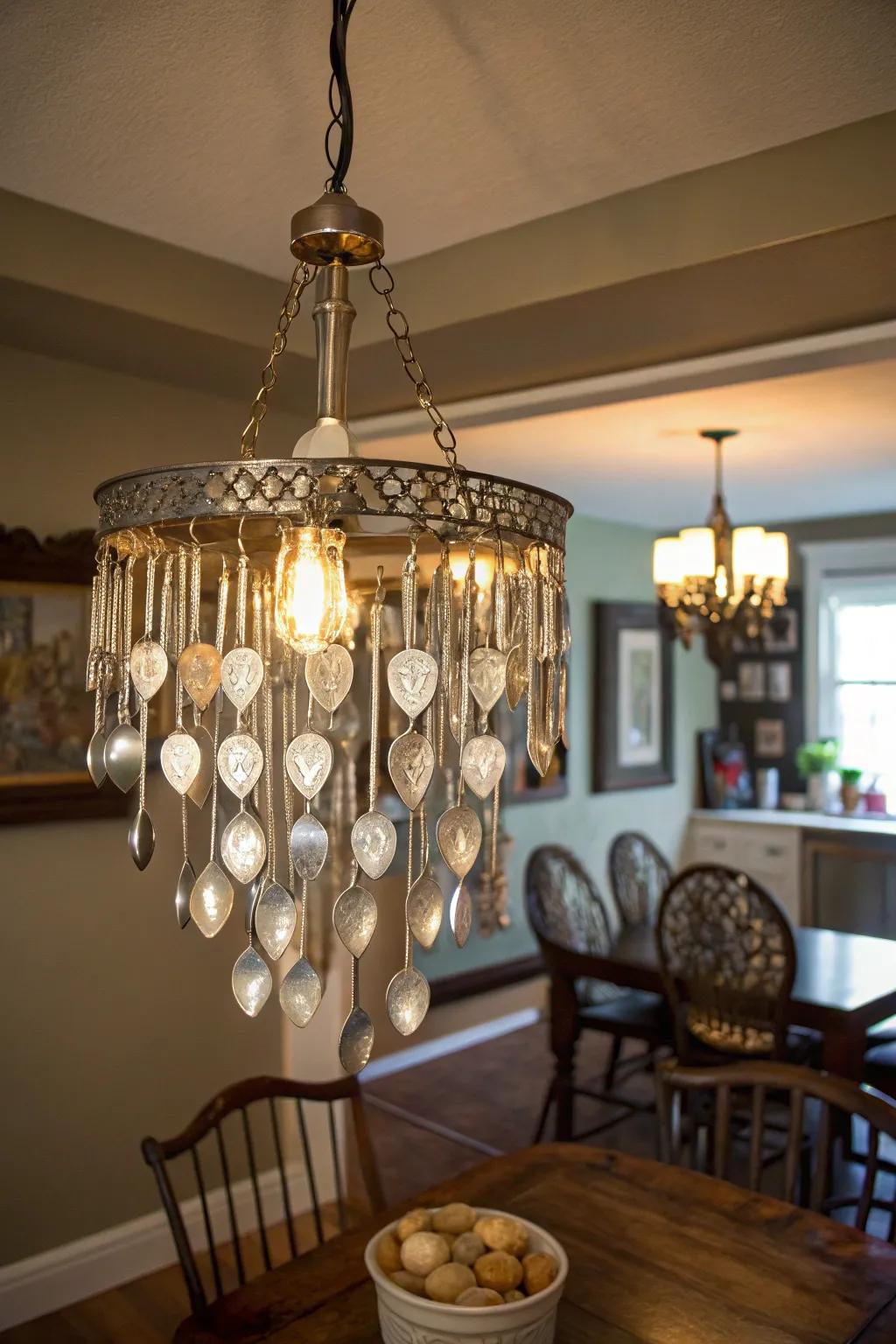 A quirky chandelier made from repurposed spoons.