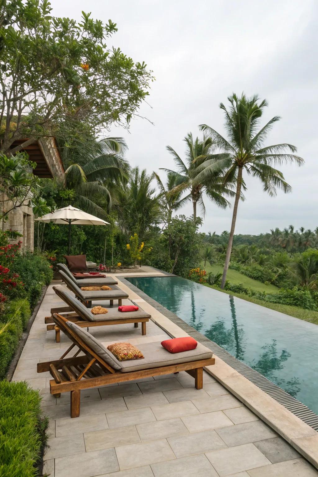 Loungers provide a perfect place to relax by the pool.