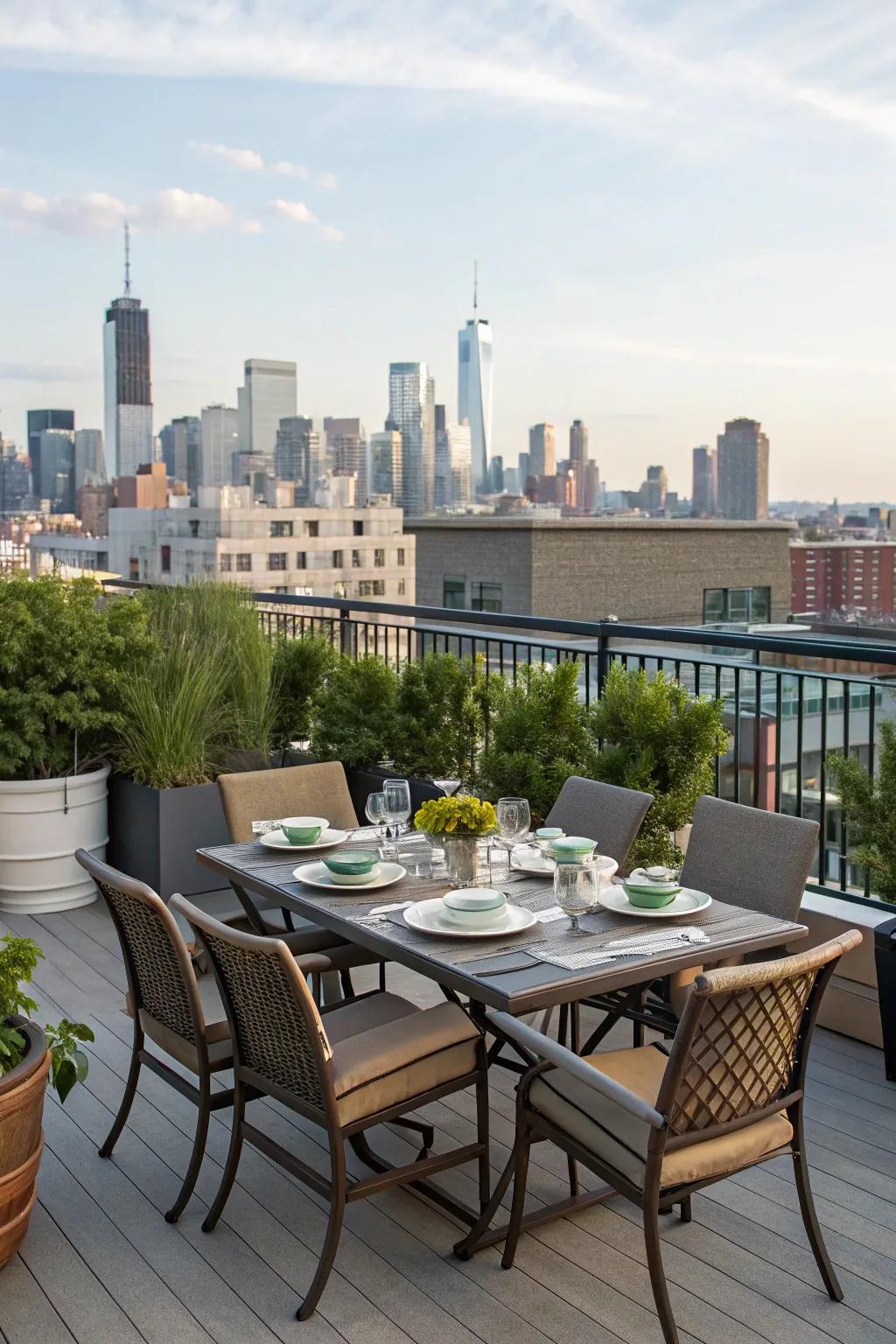 Create a dining space on your rooftop deck for meals with a breathtaking view.