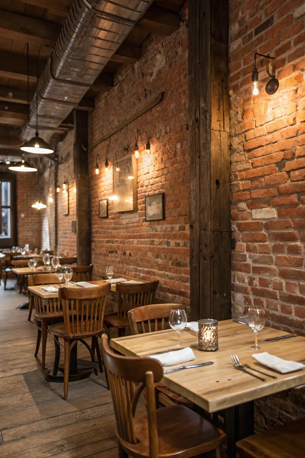 Industrial and rustic elements add warmth and character to restaurant interiors.