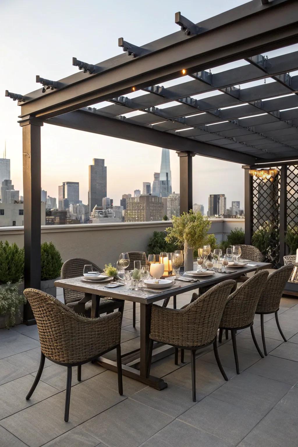 Dining al fresco on a rooftop is a delightful experience.