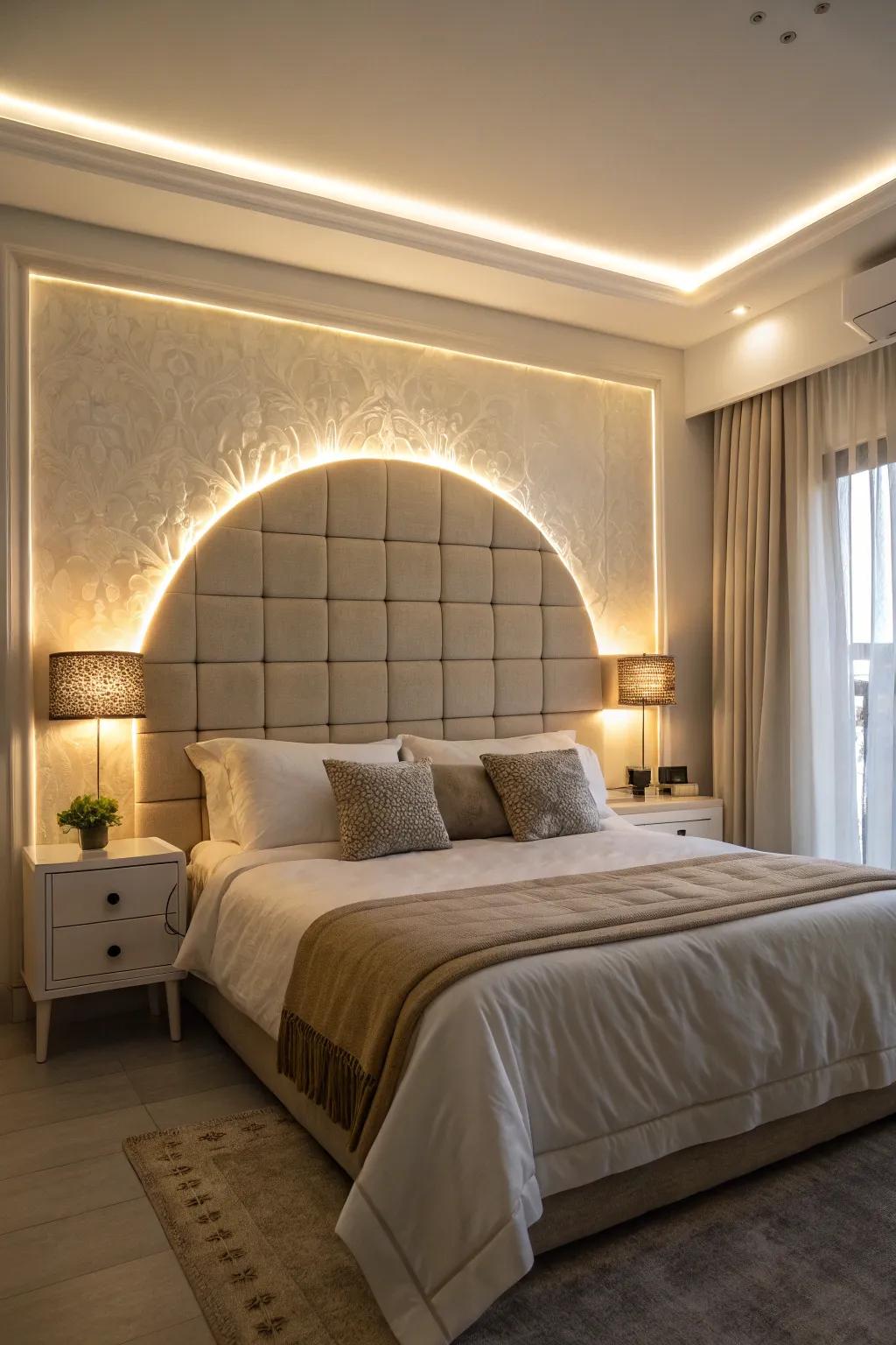 Create a focal point with a backlit headboard.