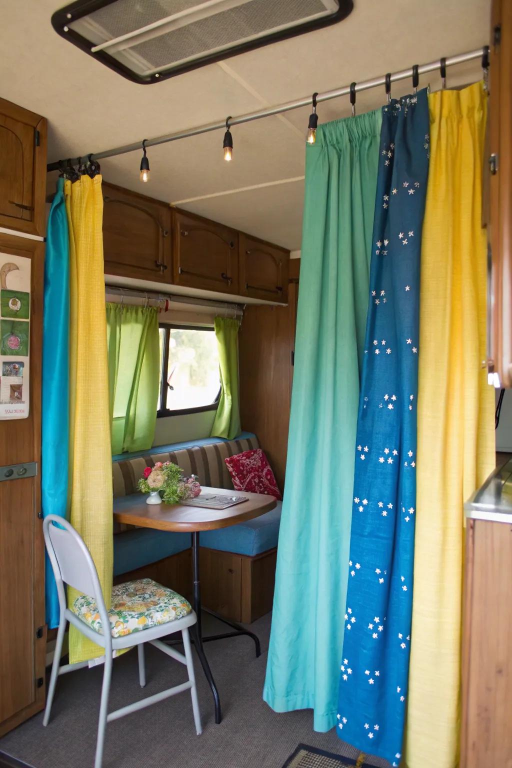 Add a splash of color with DIY sheet curtains.