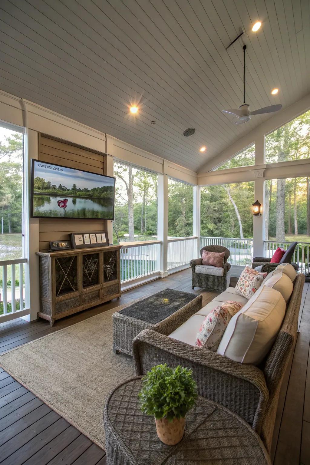 An entertainment-focused porch offers a perfect blend of relaxation and fun.