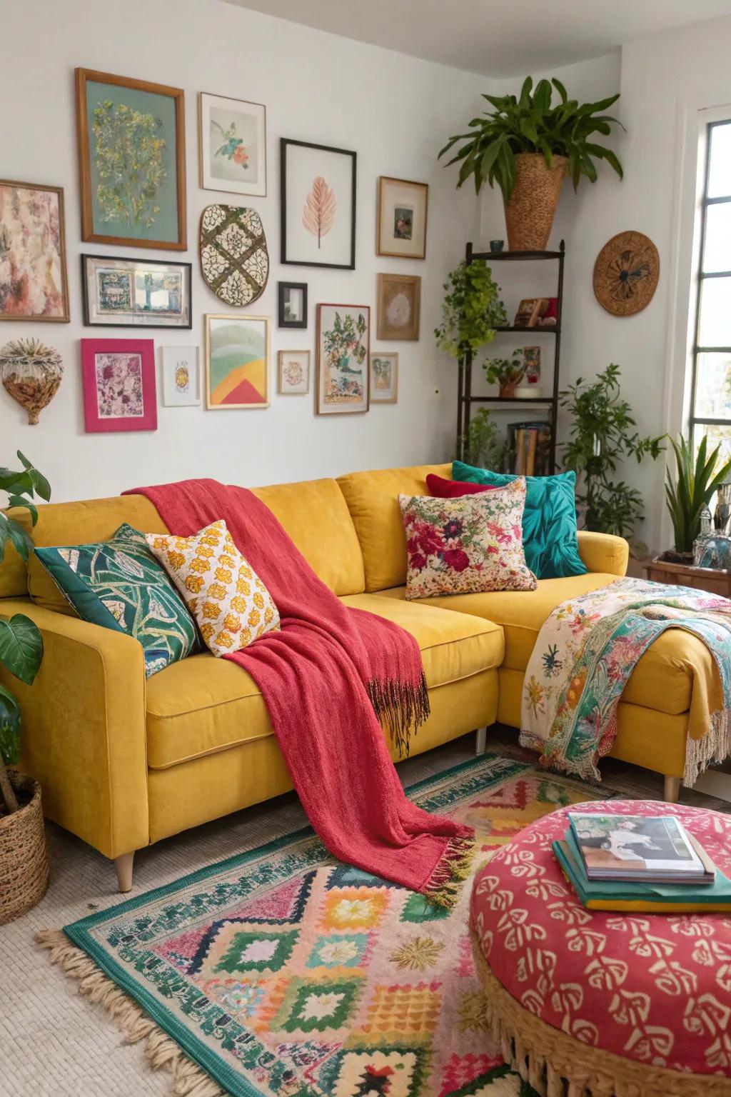 Colorful sectionals can be the centerpiece of a lively living room.