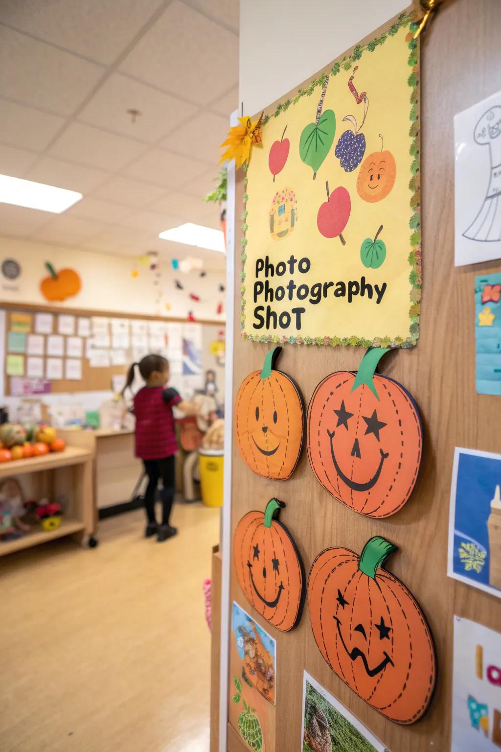 A pumpkin patch bulletin board with positive messages.