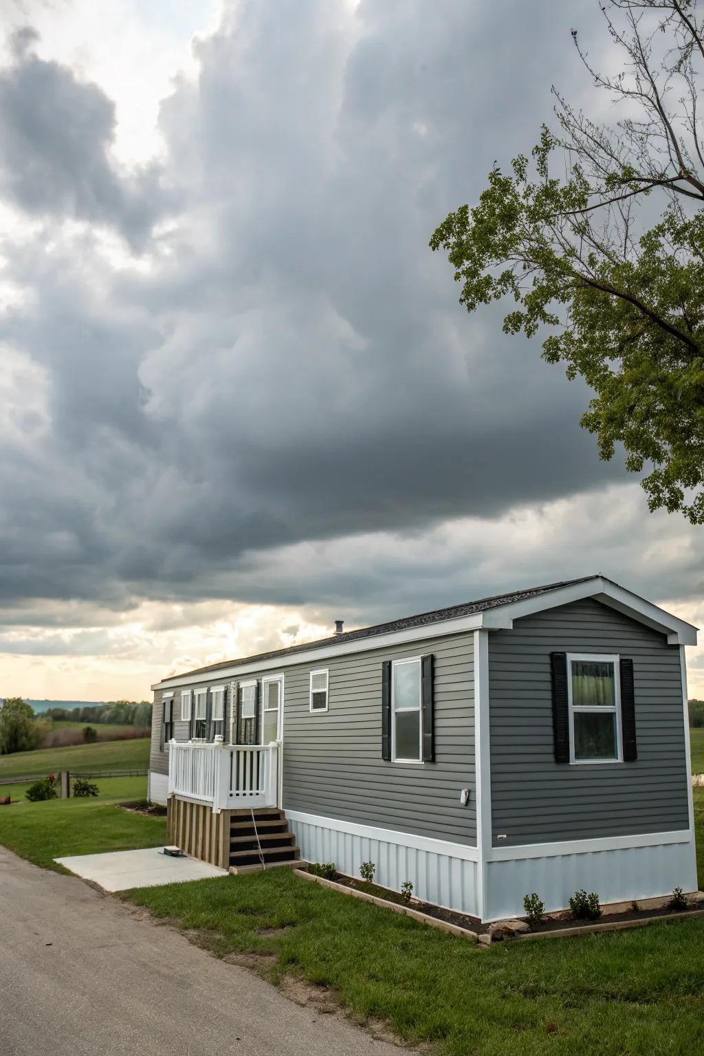 Sleek grays provide a modern, polished look for your mobile home.