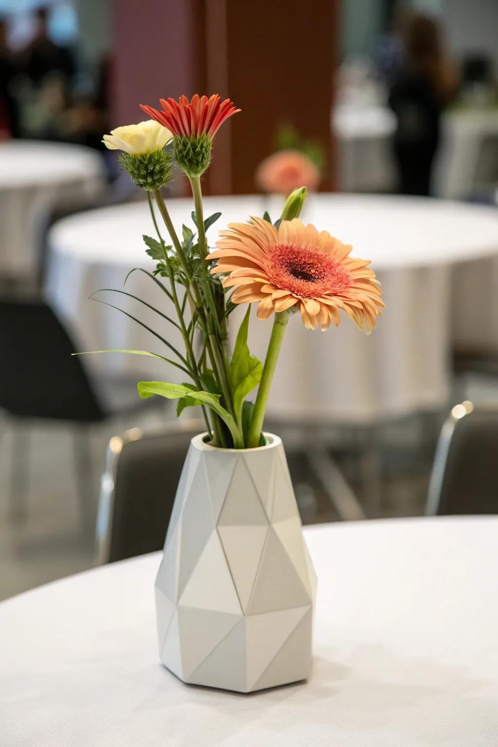 A modern centerpiece that makes a statement with minimal elements.