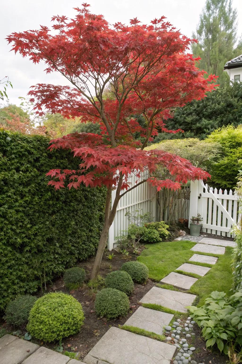 A Japanese maple tree adding vibrant color and grace.