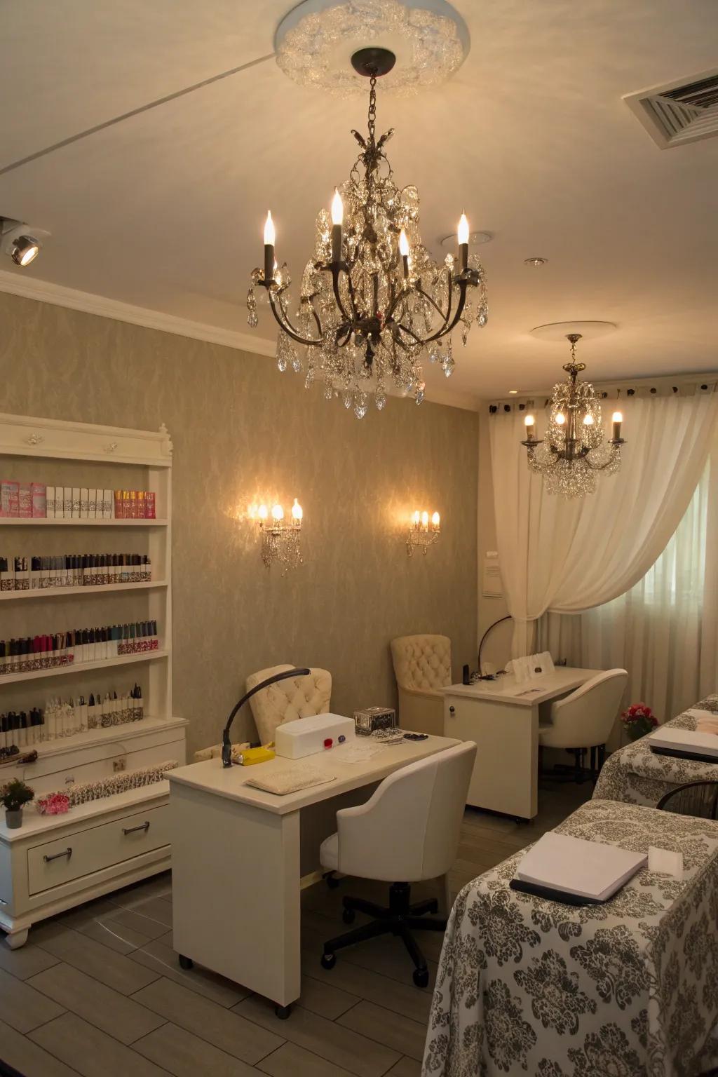 Warm lighting transforms the ambiance of your nail room.