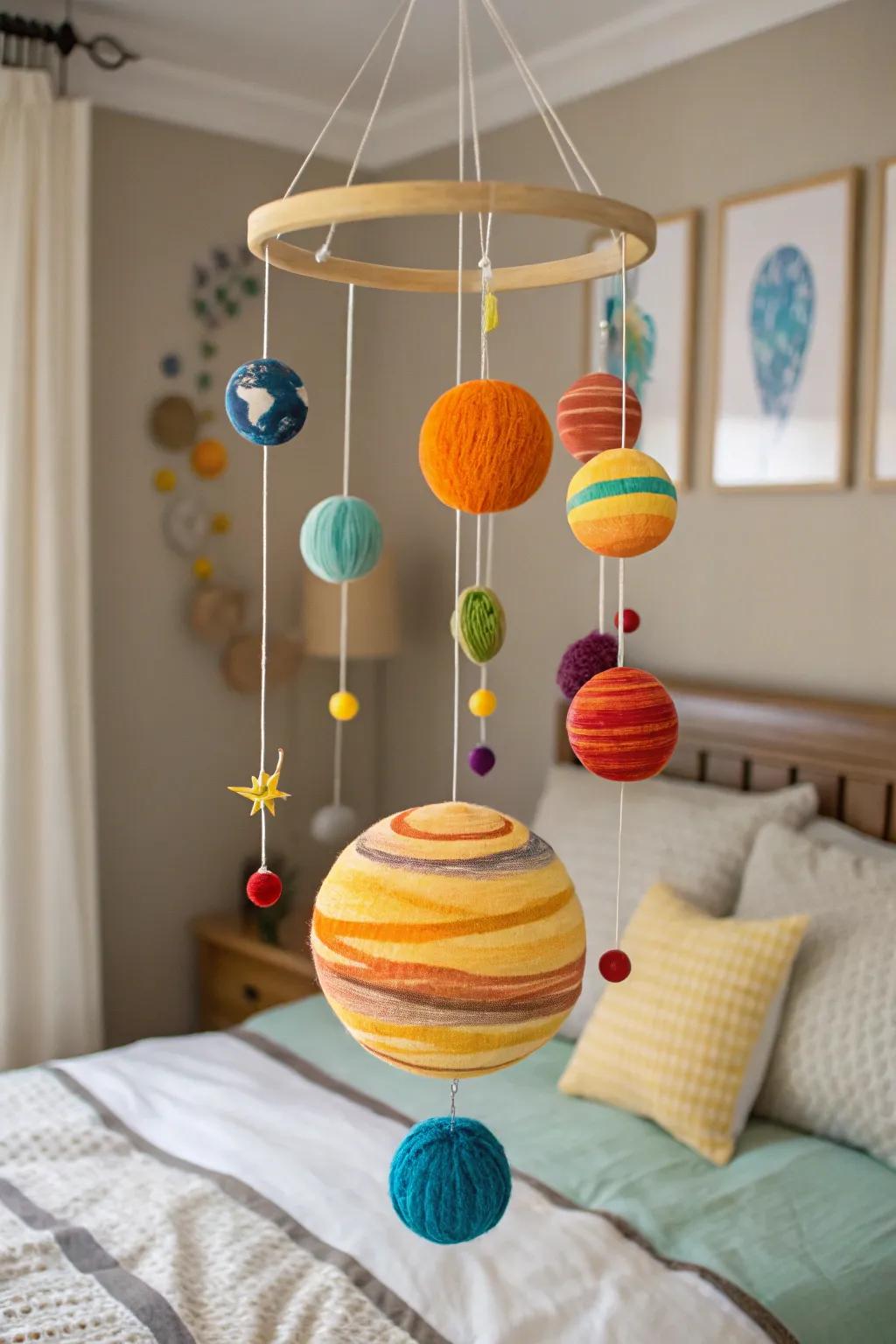 A solar system mobile adds an educational and decorative touch.