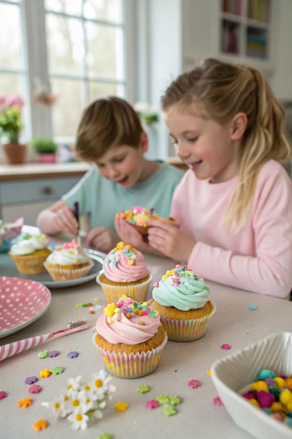 Cupcake decorating fun with a spring twist