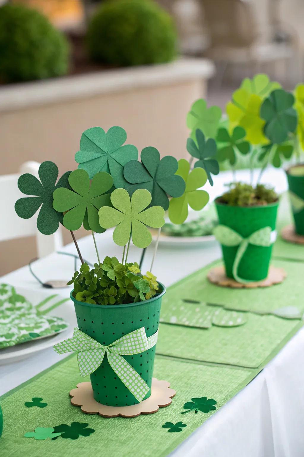 Create beautiful shamrock centerpieces that serve as the perfect table decor.