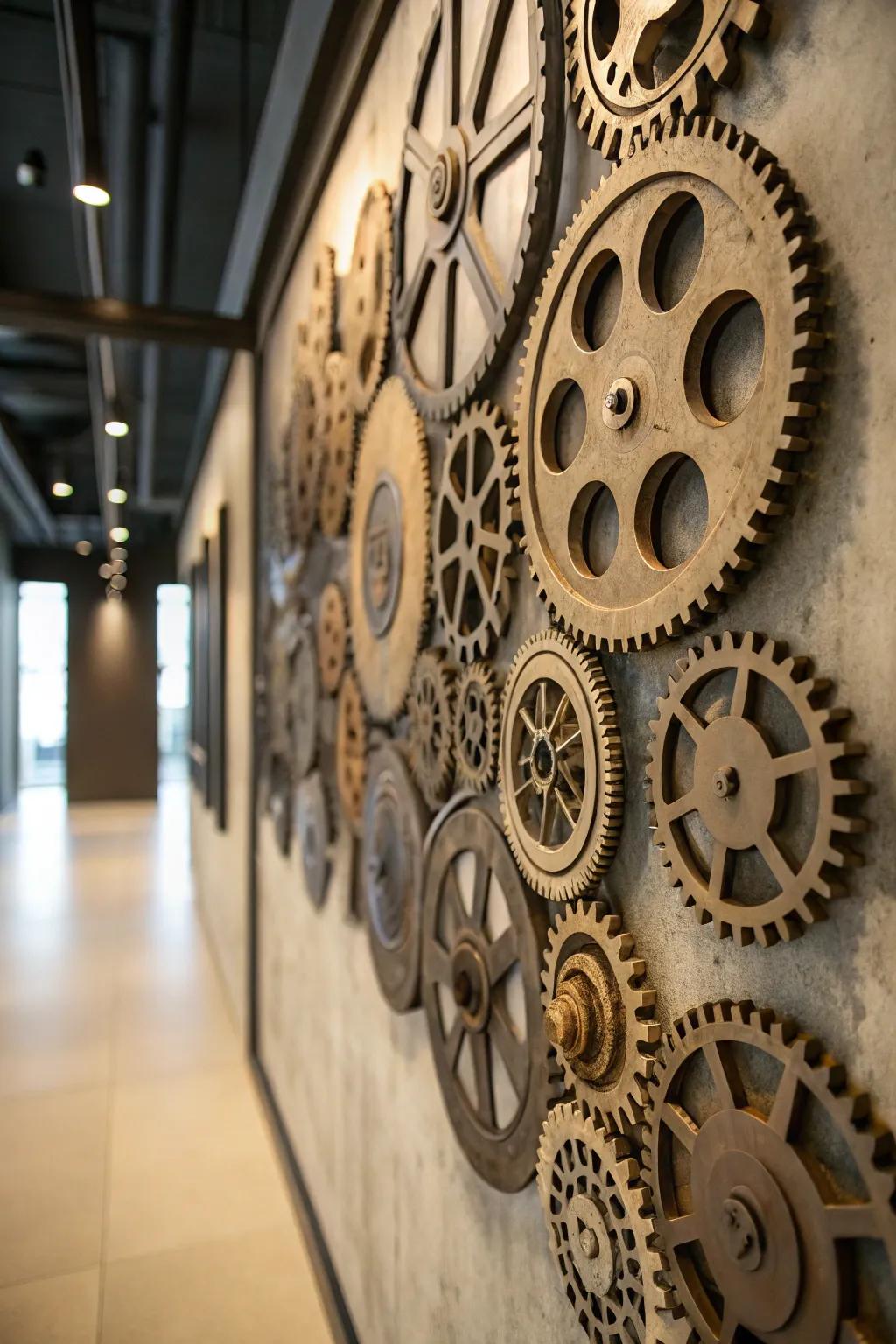 Gears and cogs create a stunning visual centerpiece in steampunk decor.