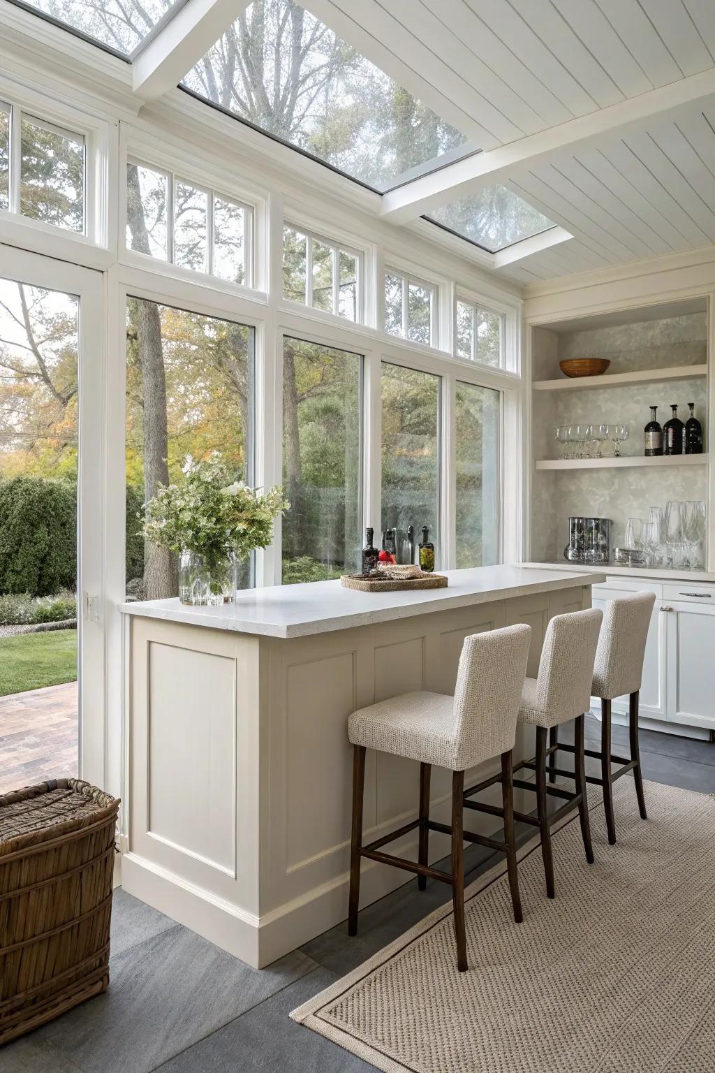 A minimalistic design keeps your sunroom bar elegant and airy.