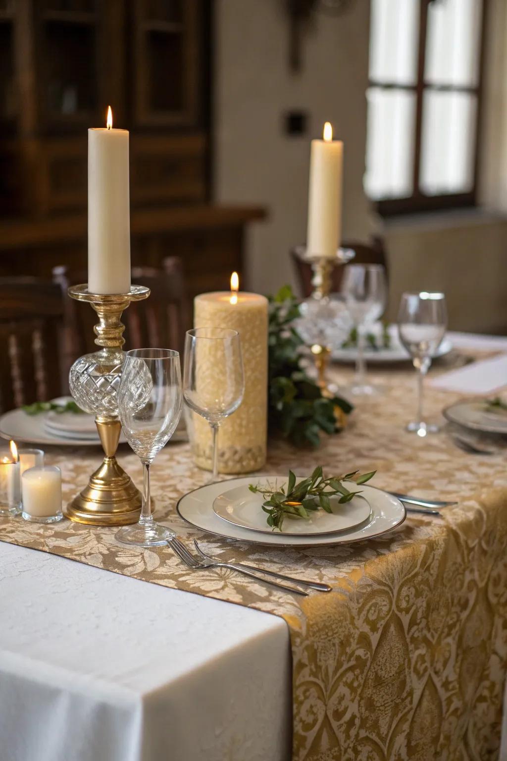 Candlelit table runner for an elegant and intimate evening.