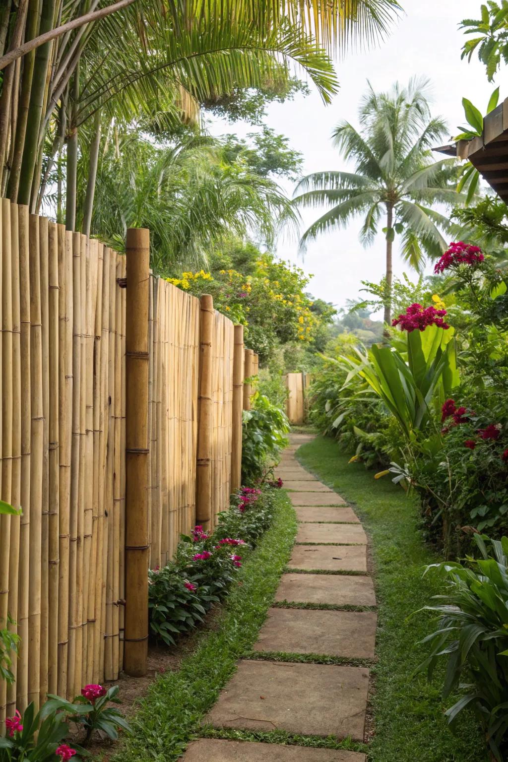 Bamboo rolls create a serene and natural backdrop for any garden.