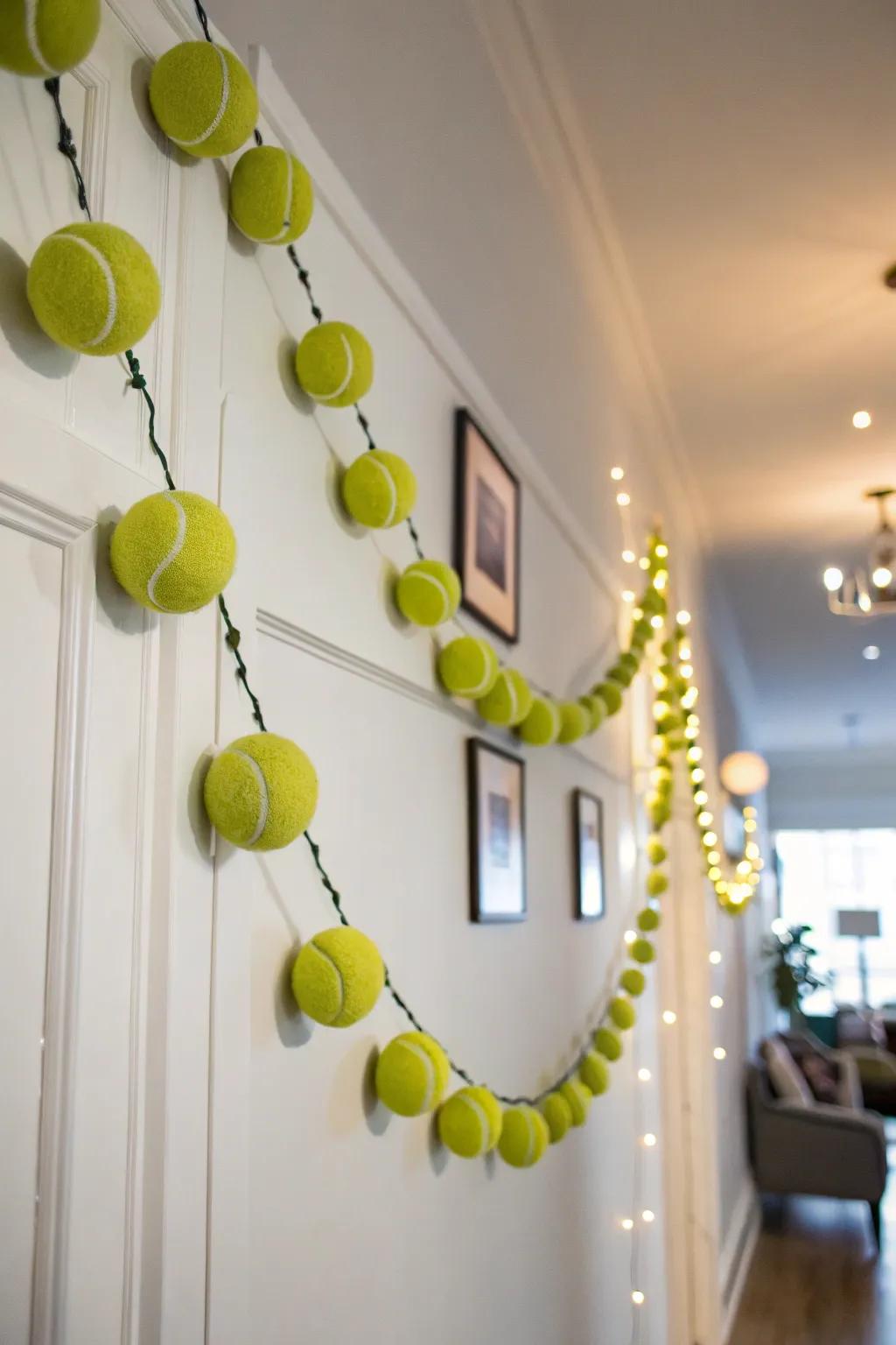 Tennis ball garlands bring a festive touch to any decor.