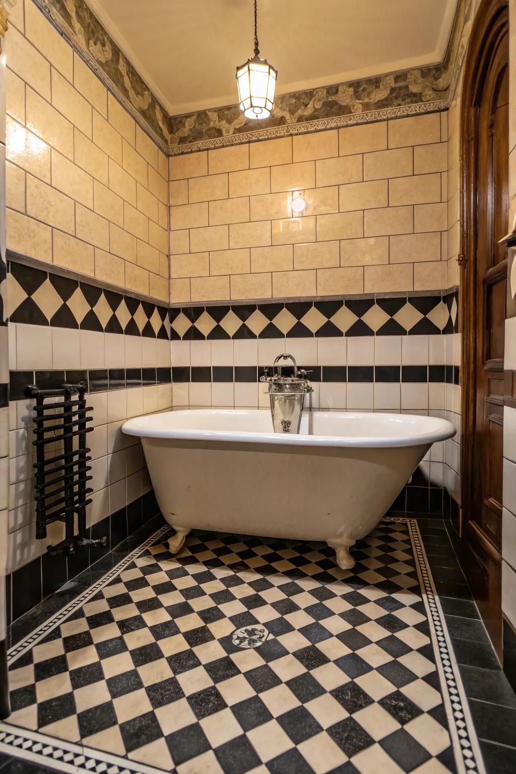 Checkerboard tiles bring a classic vintage touch to your bathroom.