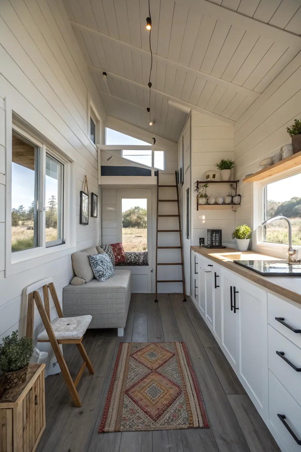 A minimalistic design keeps this tiny house open and tranquil.