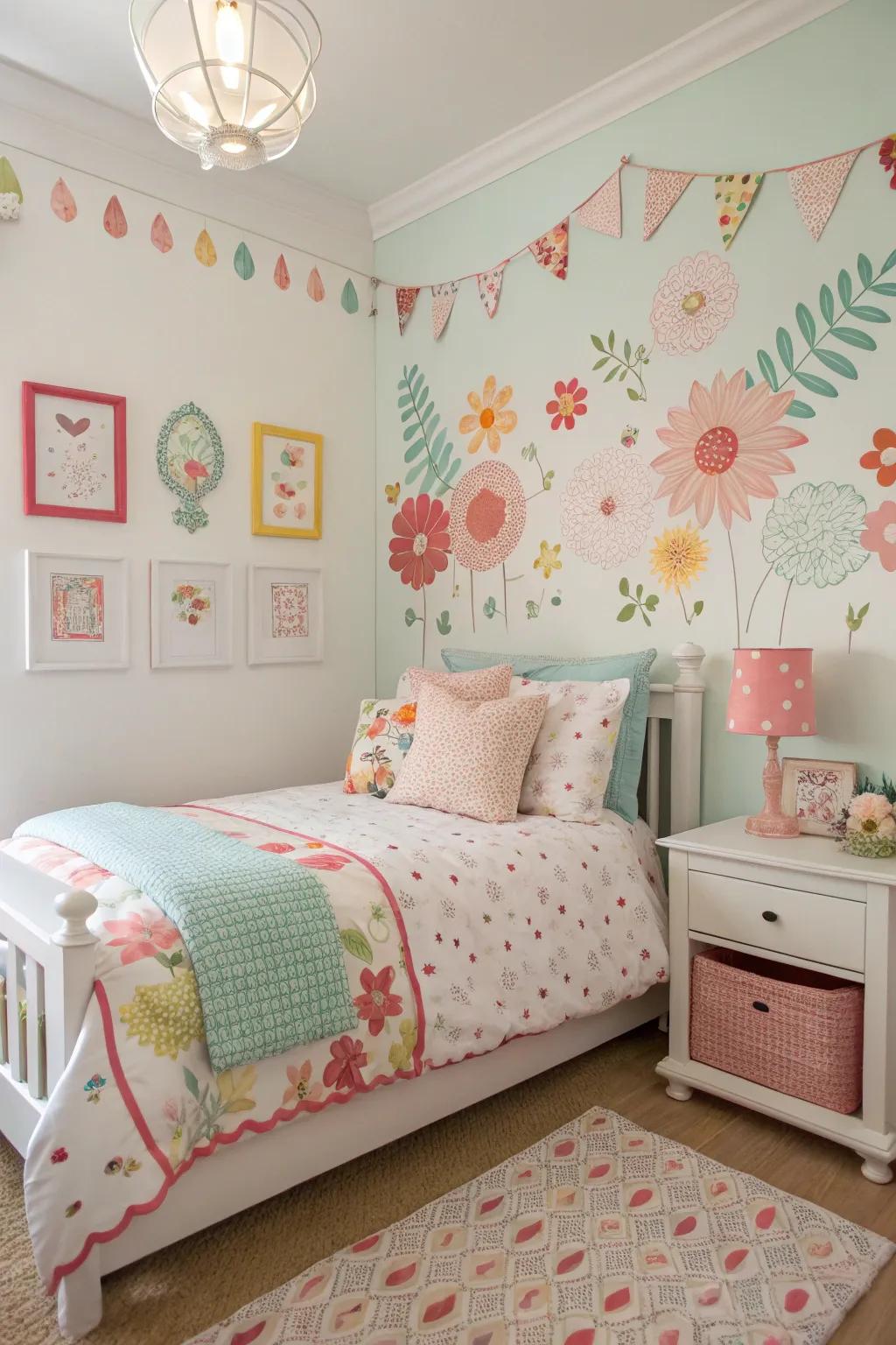 Floral patterns introduce a gentle touch of nature into your toddler's room.