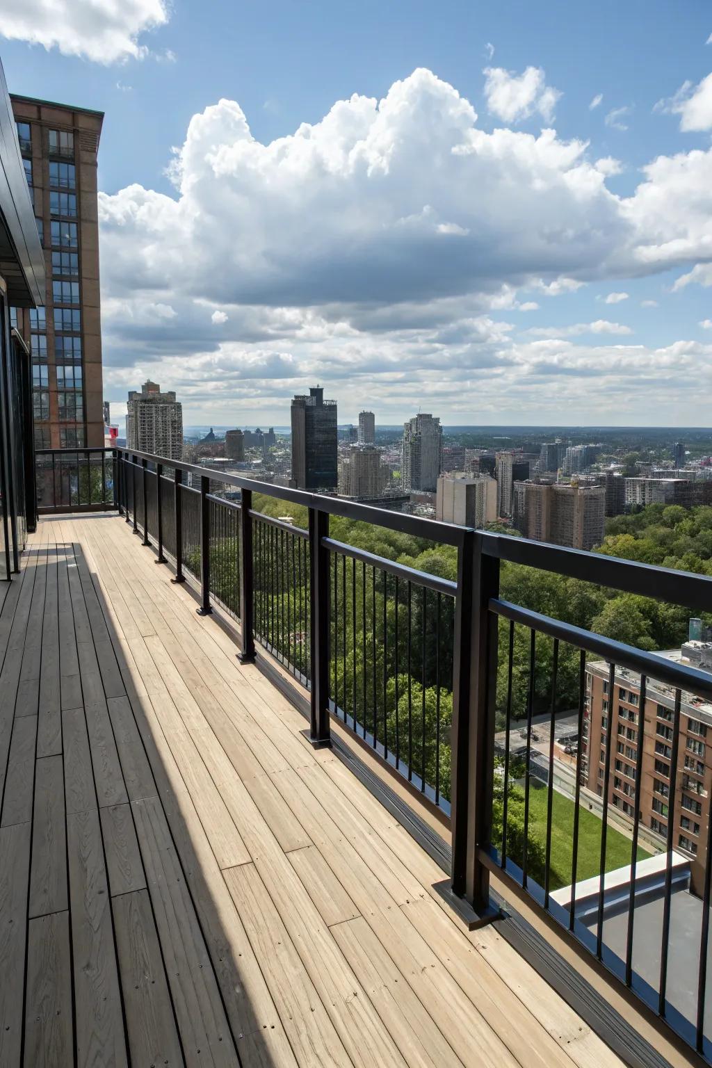 Bold black and natural wood for a modern and dramatic deck.