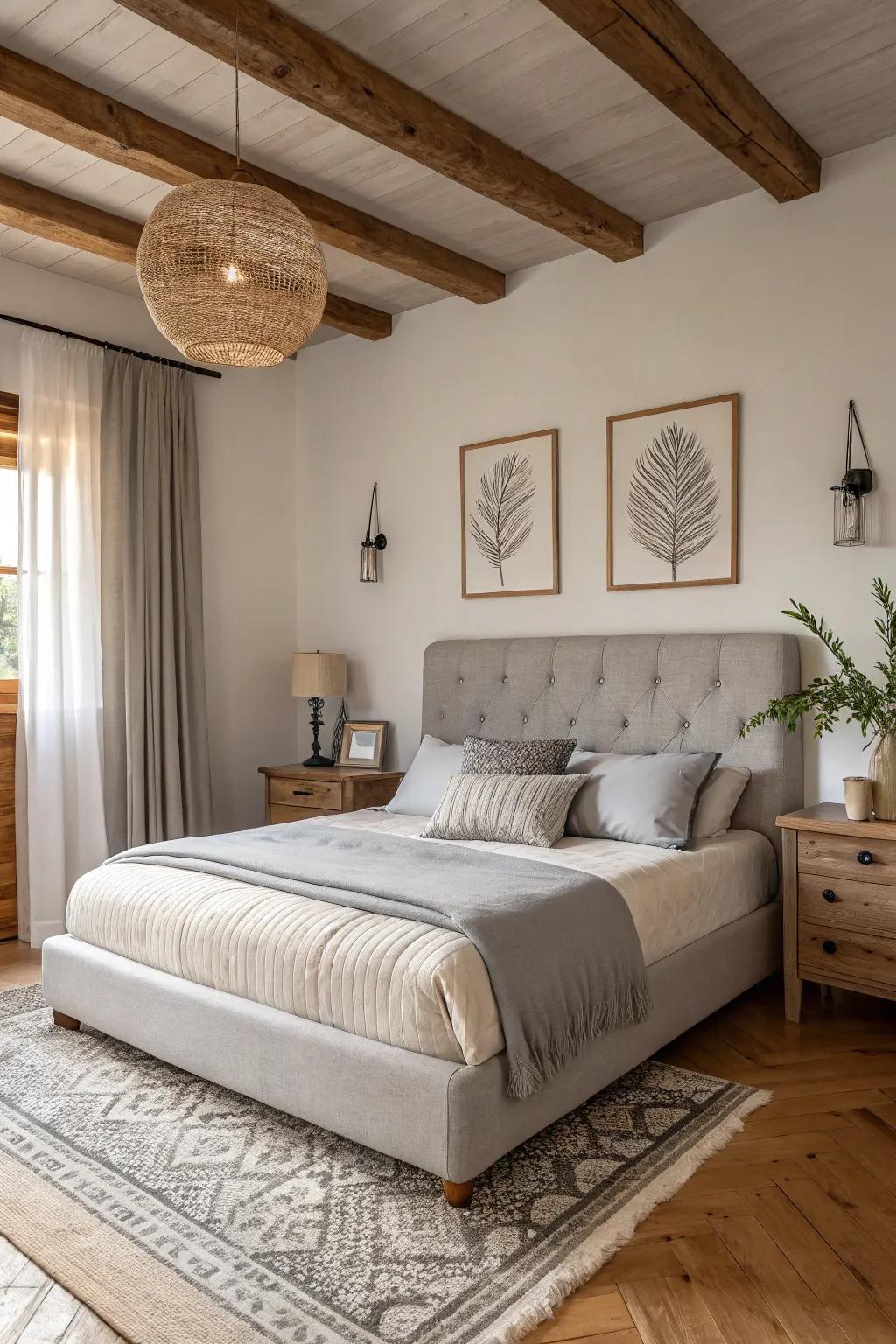 Neutral tones create a calming and serene bedroom environment.