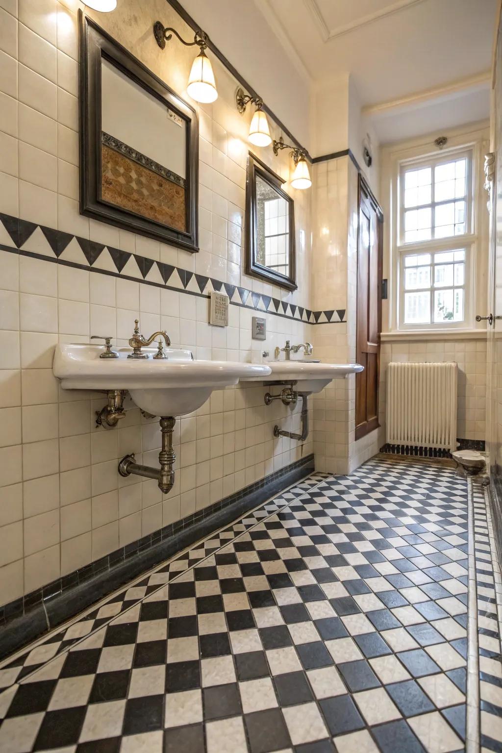 Vintage tiles bring a touch of nostalgia to any bathroom floor.