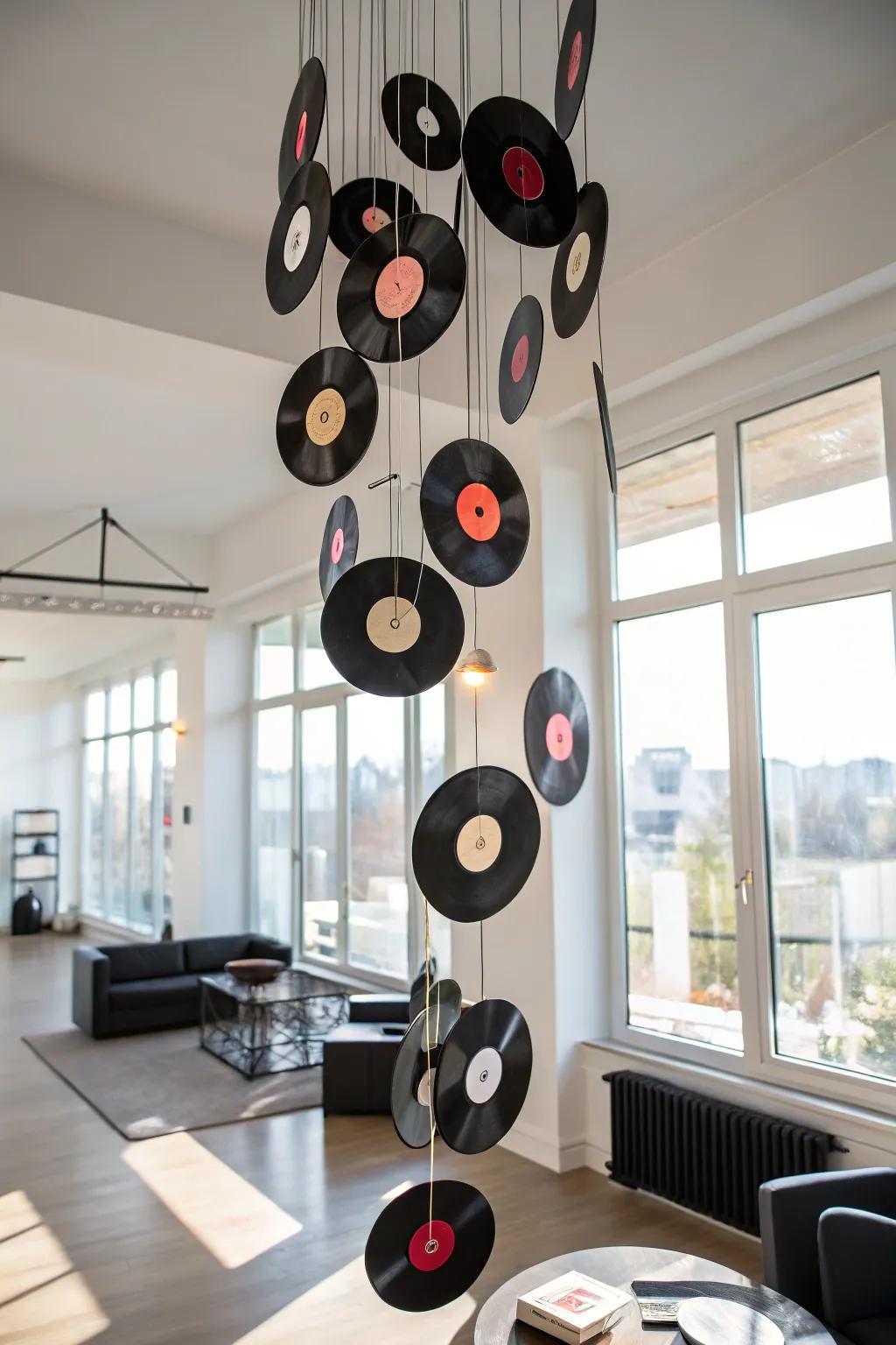 Add dynamic flair to your room with a vinyl record mobile.