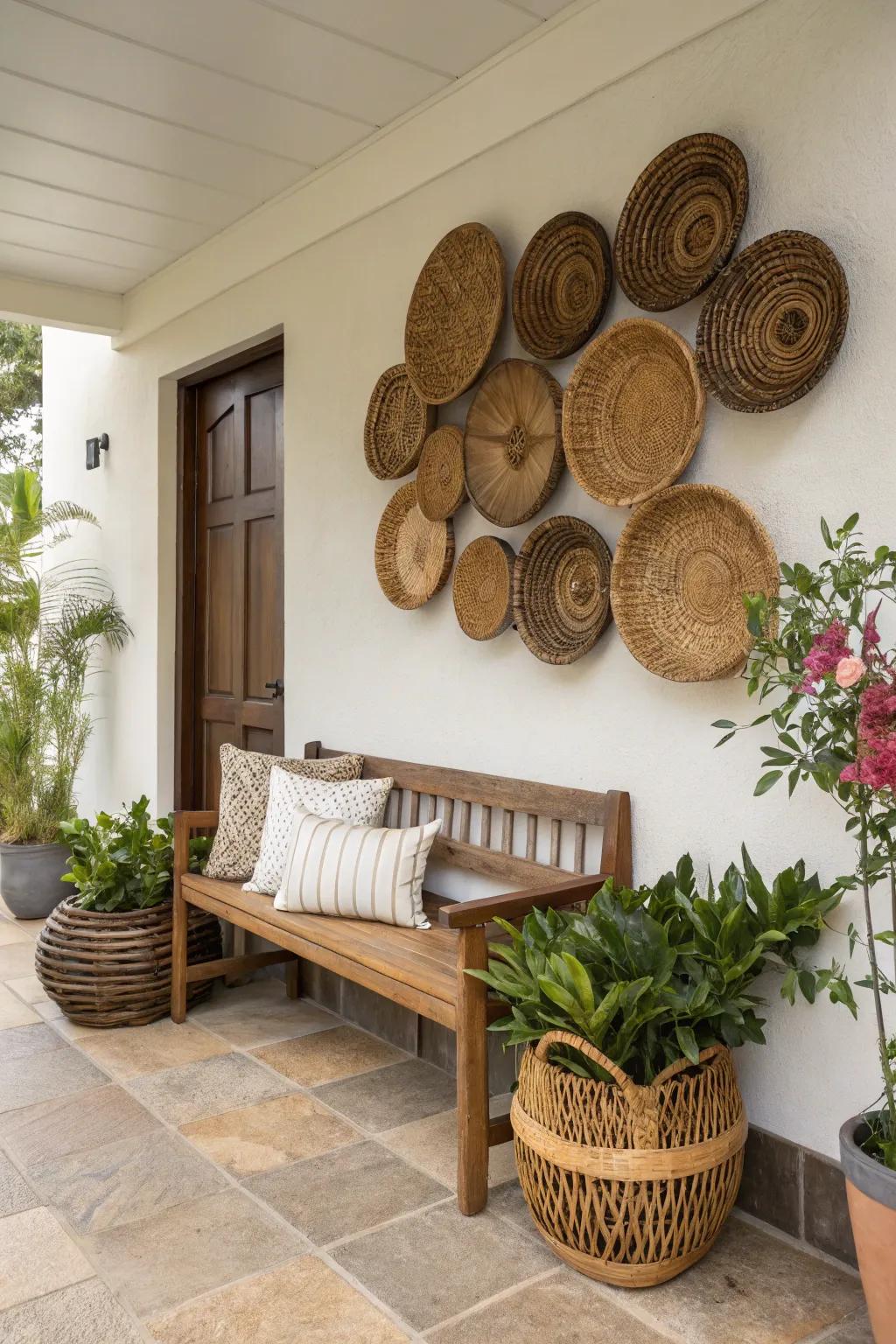 Woven baskets add texture and warmth.