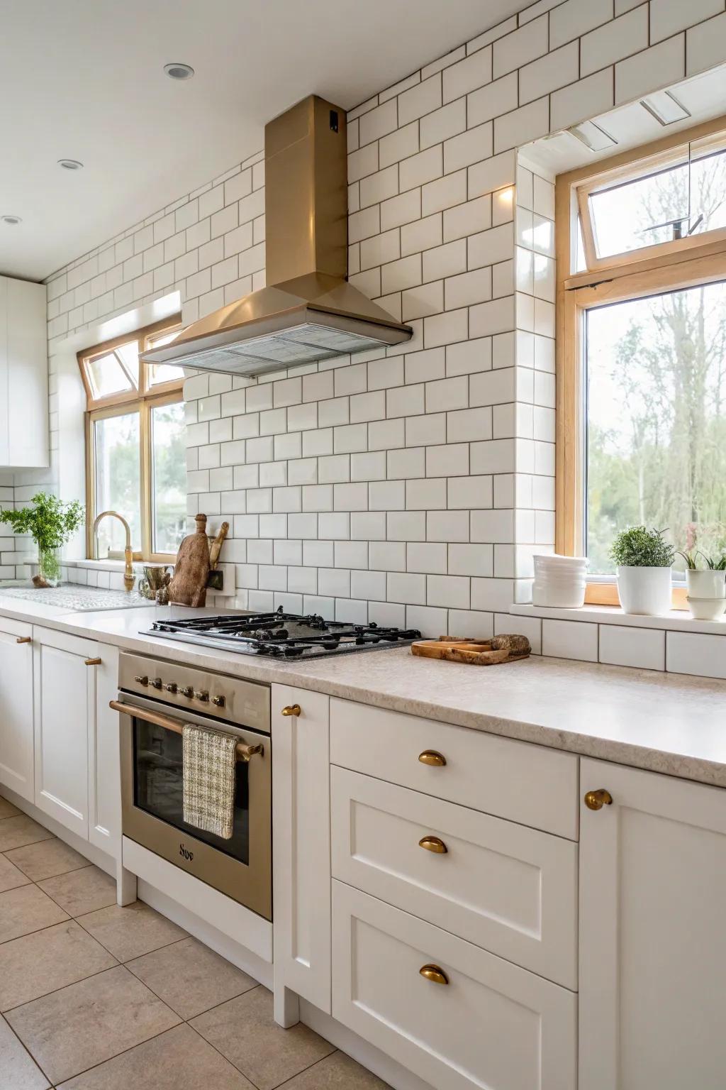 Beige grout provides a warm and inviting atmosphere.