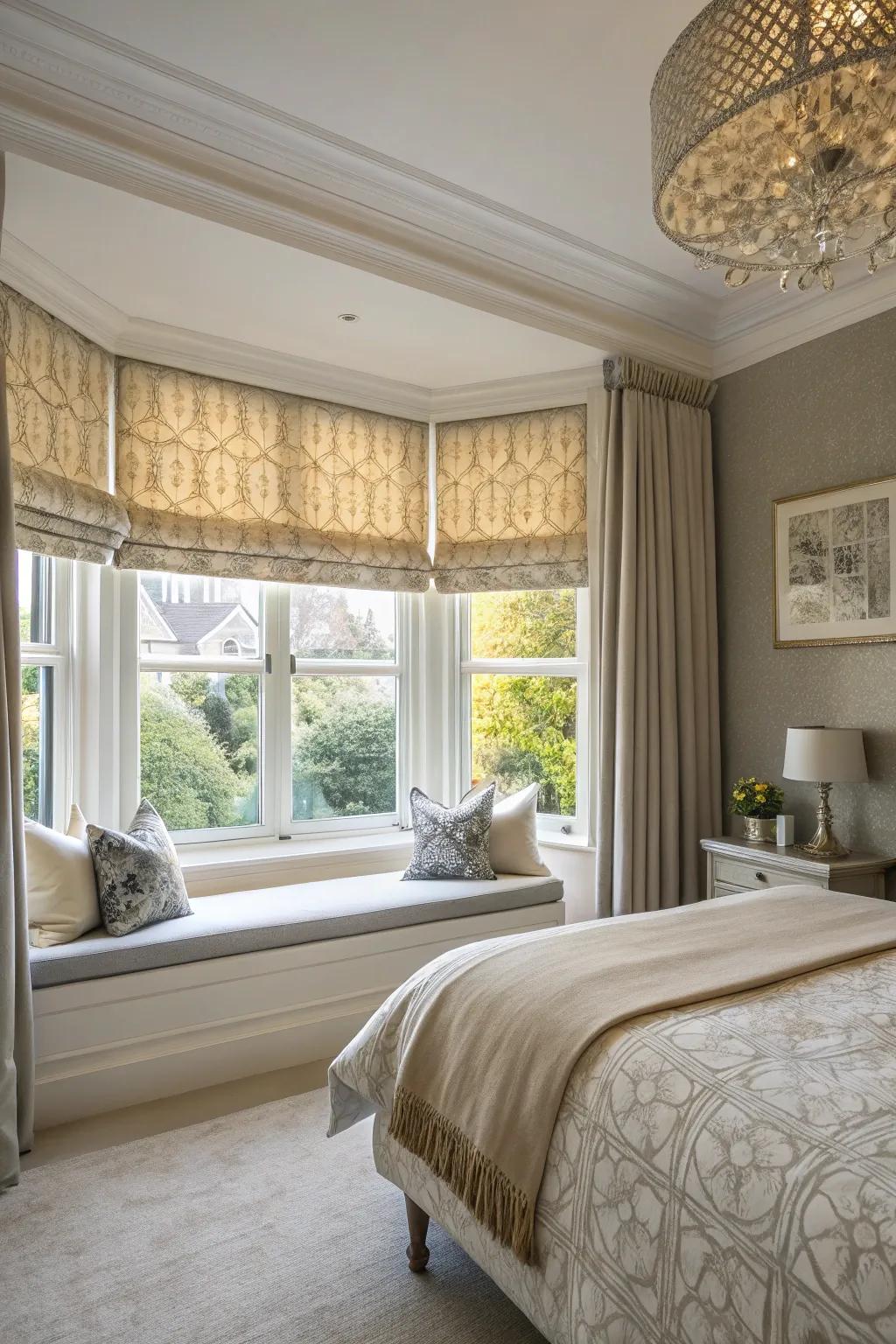 Custom Roman shades offer a tailored and elegant look.