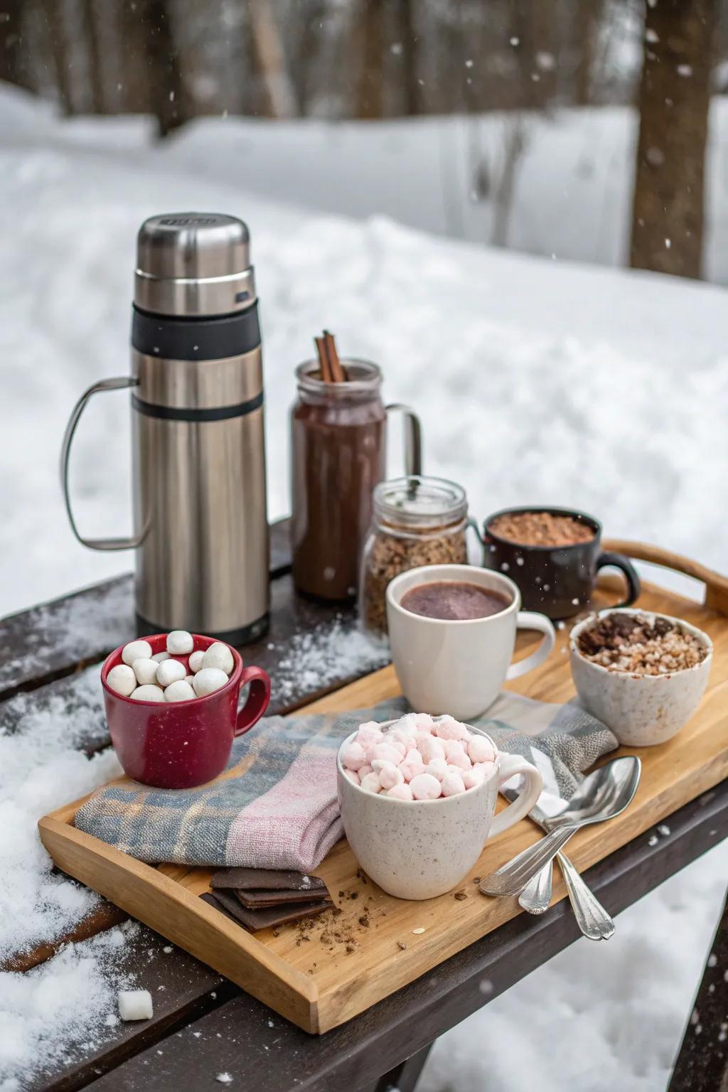 Create a cozy hot chocolate bar for your winter picnic.