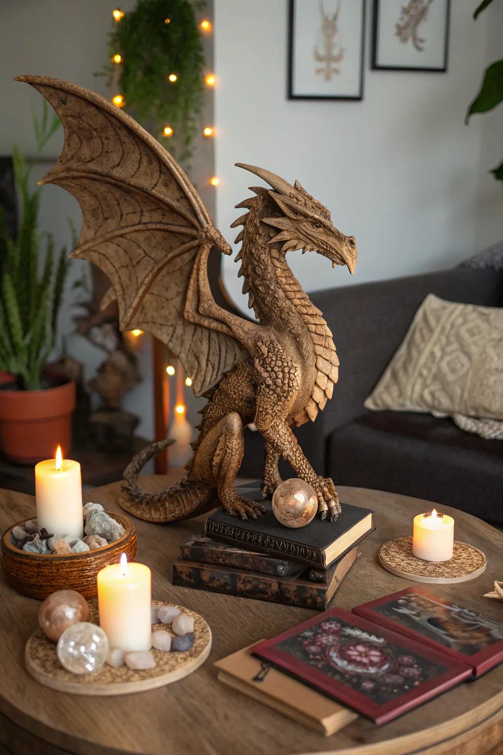 Unleash your imagination with a fantasy-themed wooden sculpture.