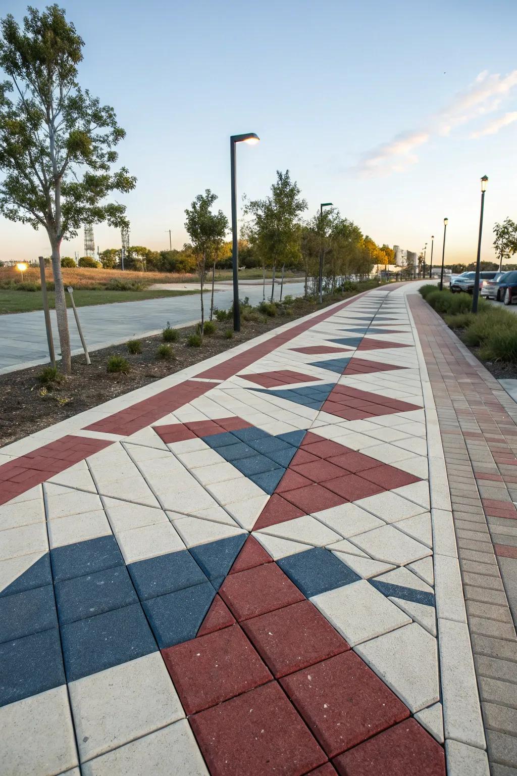 Modern flair with a geometric paver design.