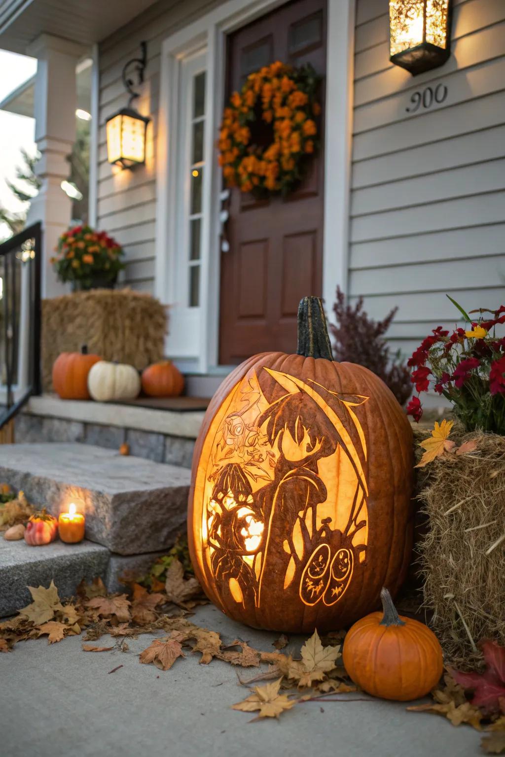 Illuminate your space with anime-themed pumpkin lanterns.