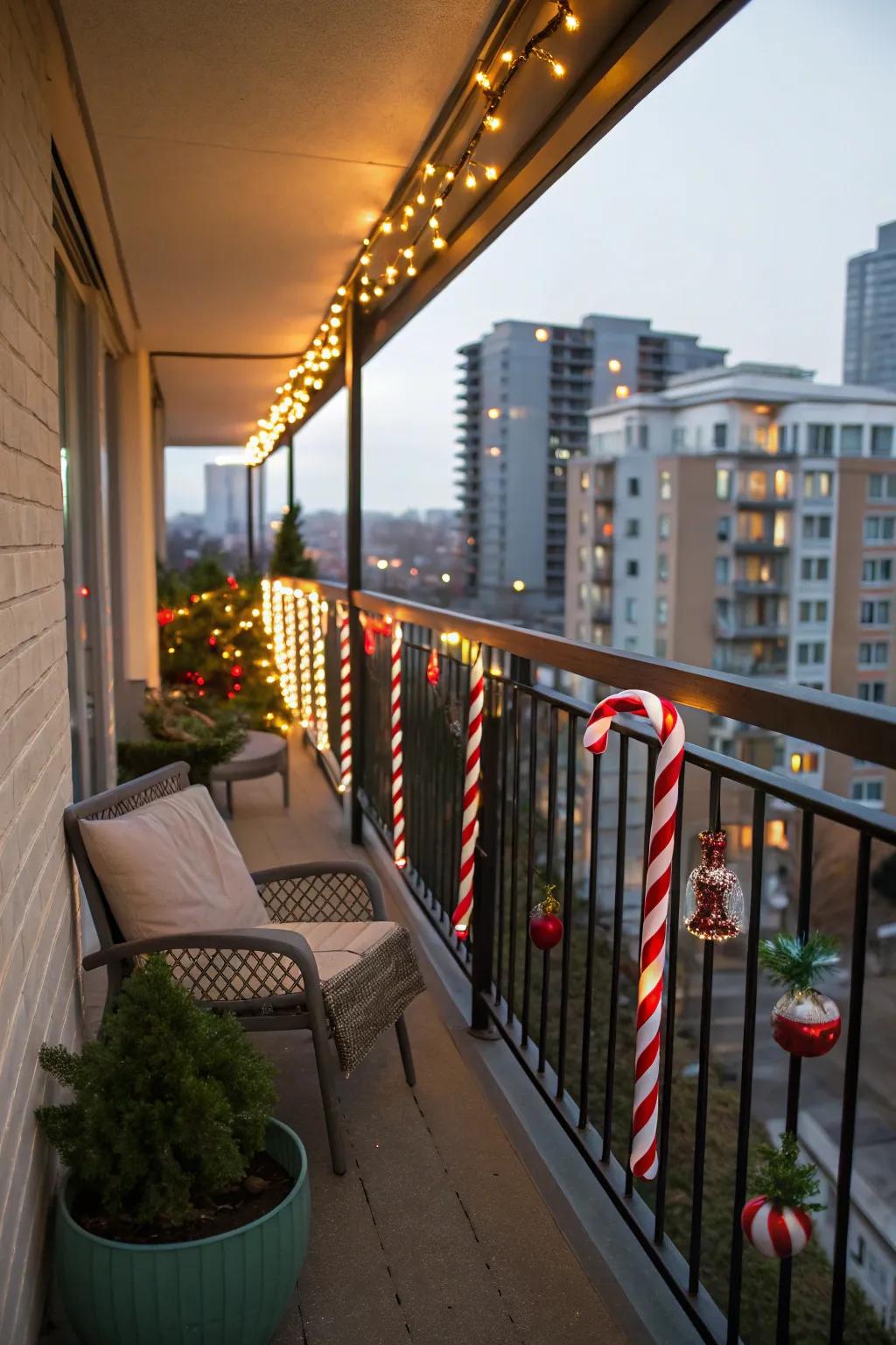 Themed lighting adds a playful holiday vibe to this balcony.