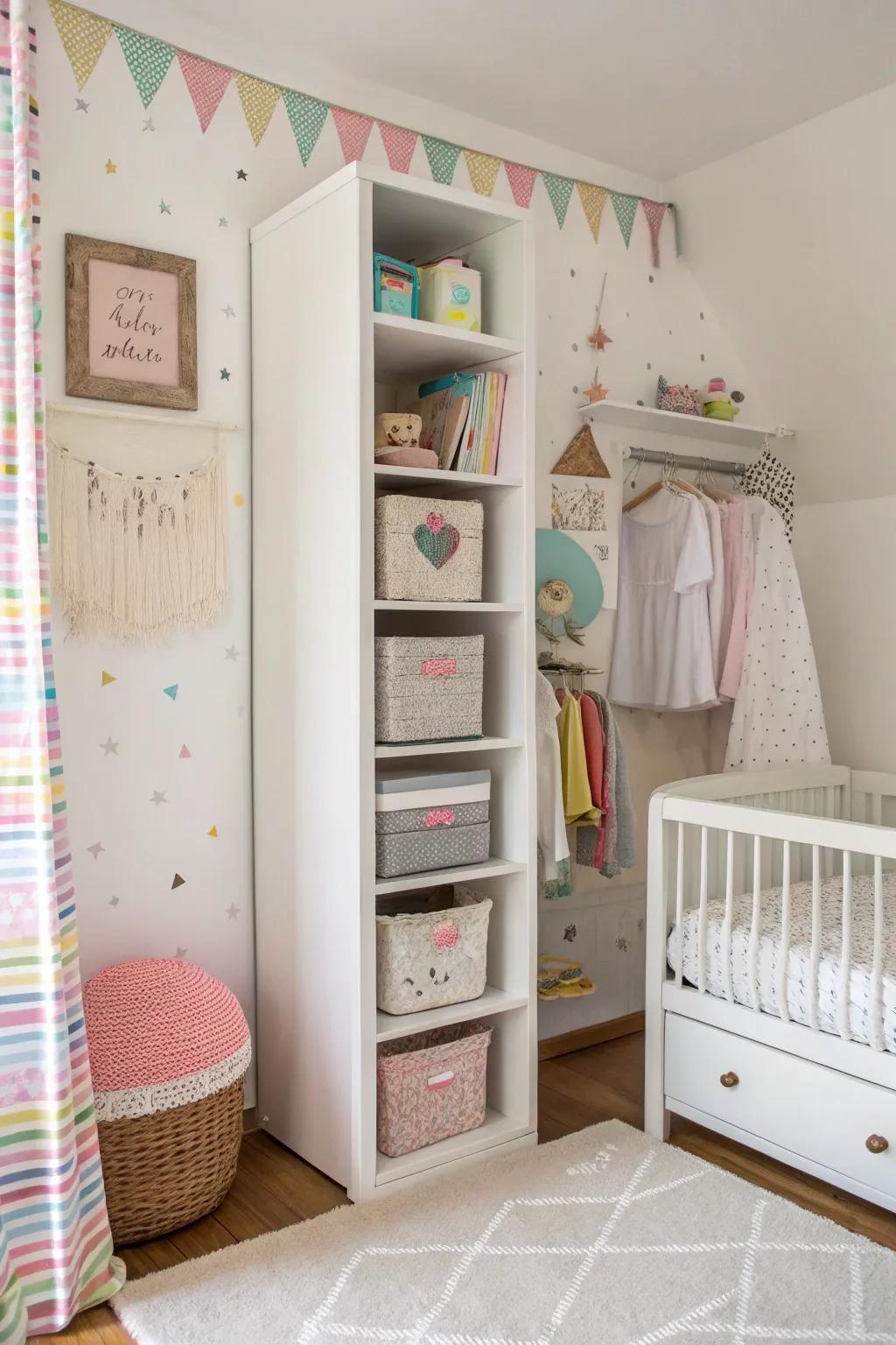 Using vertical space efficiently can enhance the functionality and aesthetics of a baby corner.