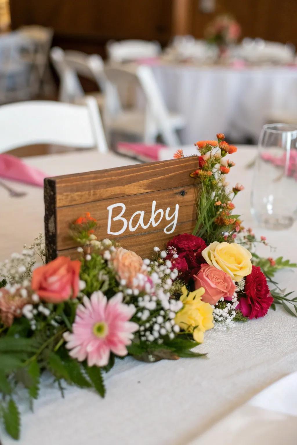 Personalized sign centerpiece making a heartfelt statement.