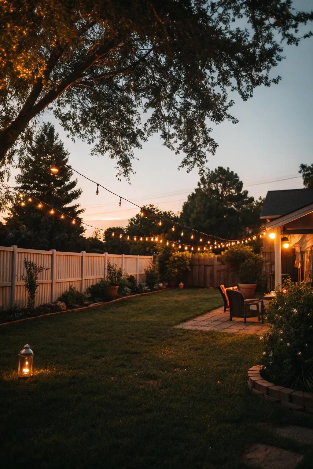 Ambient lighting extends outdoor enjoyment into the evening.