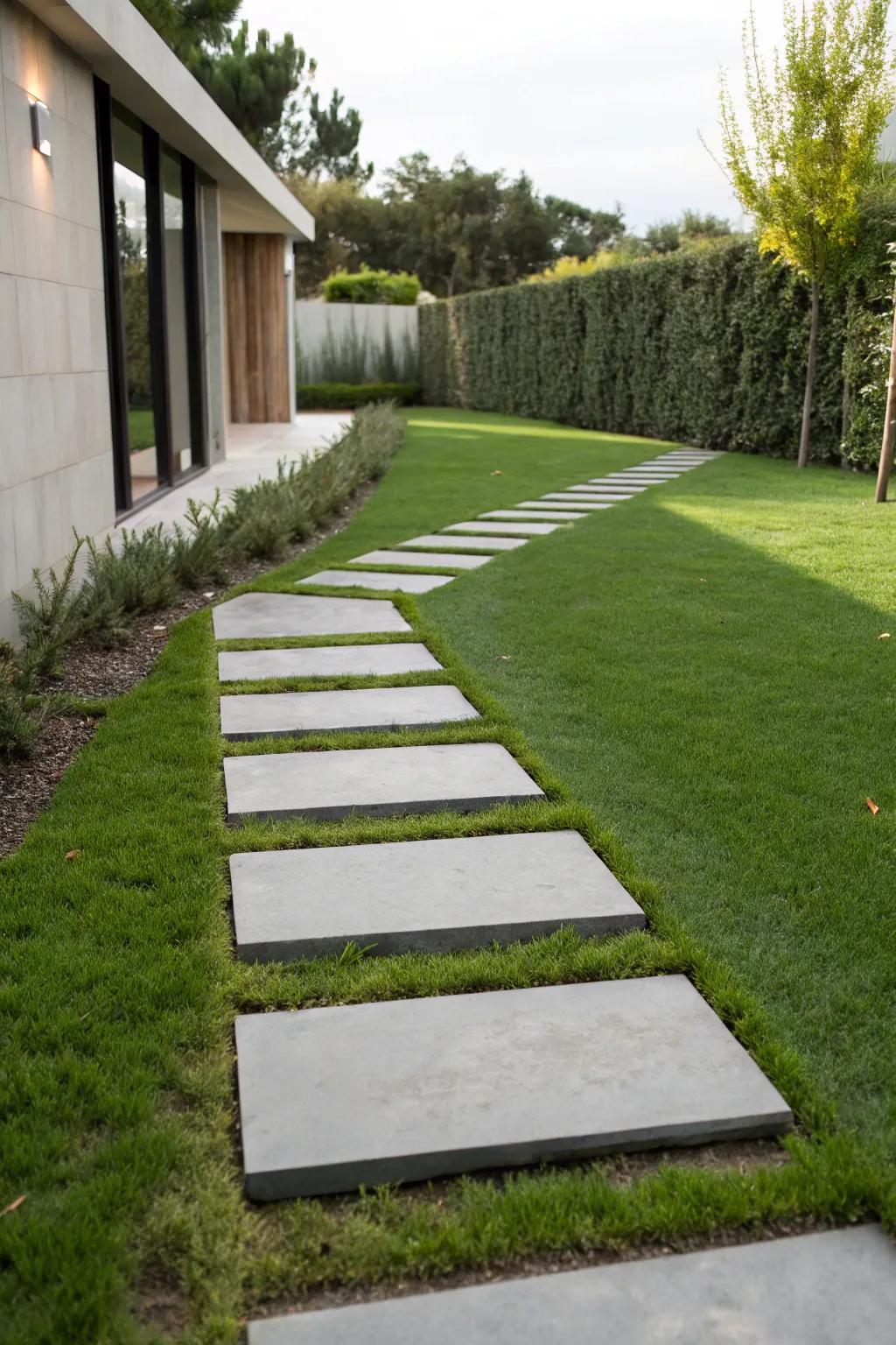 Minimalist stepping stones for a clean and chic garden look.