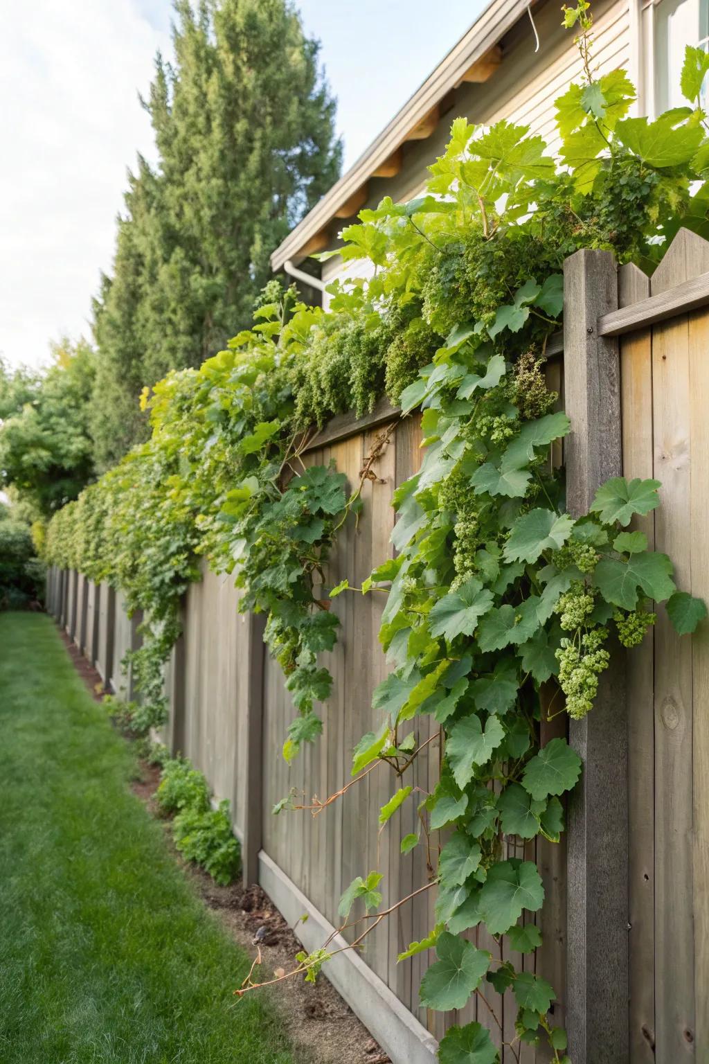 Vertical grape walls offer beauty and privacy.