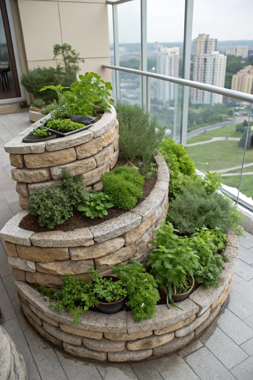 An herb spiral is a clever way to grow multiple herbs in a small area.