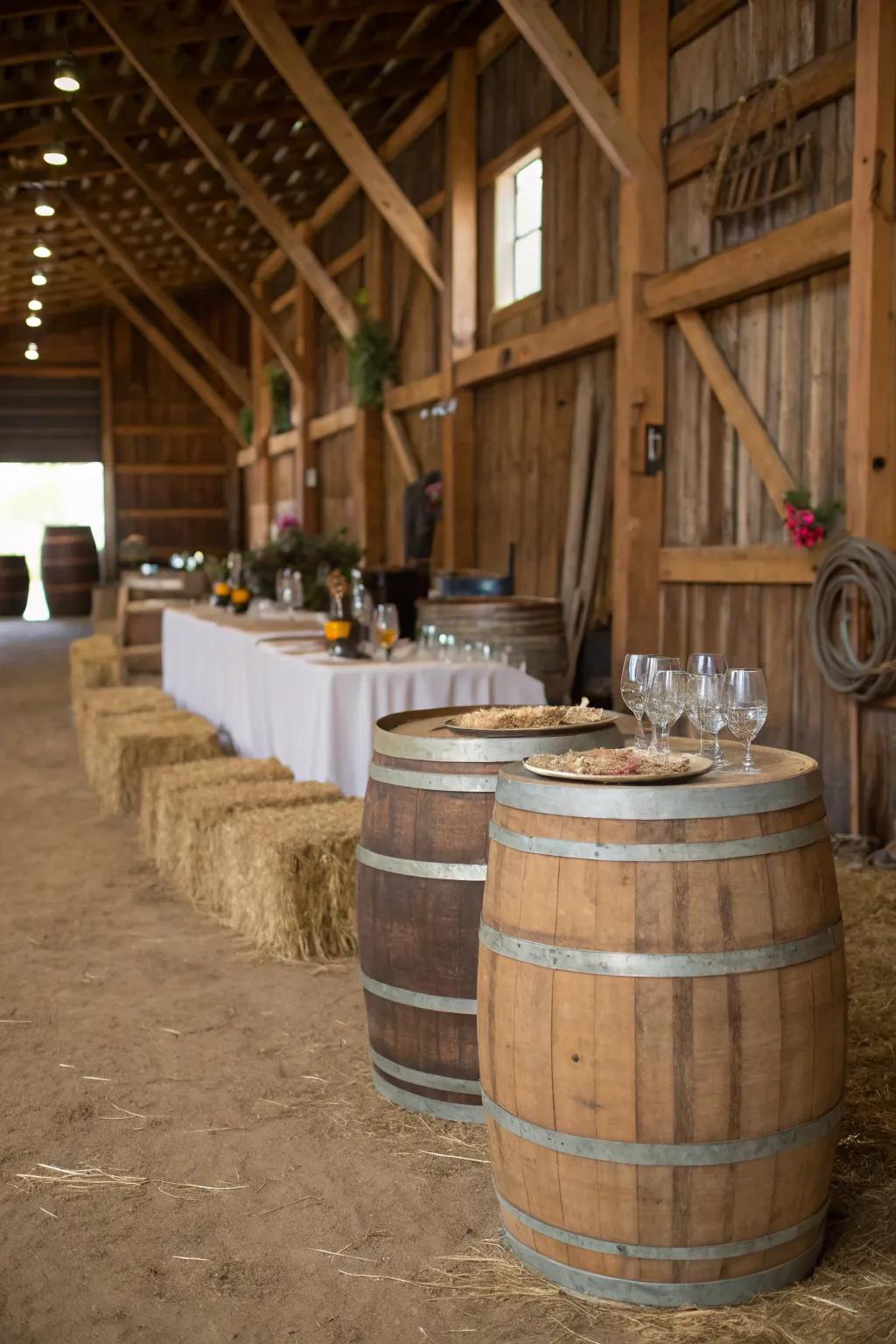 Wooden barrels add an authentic rustic touch.