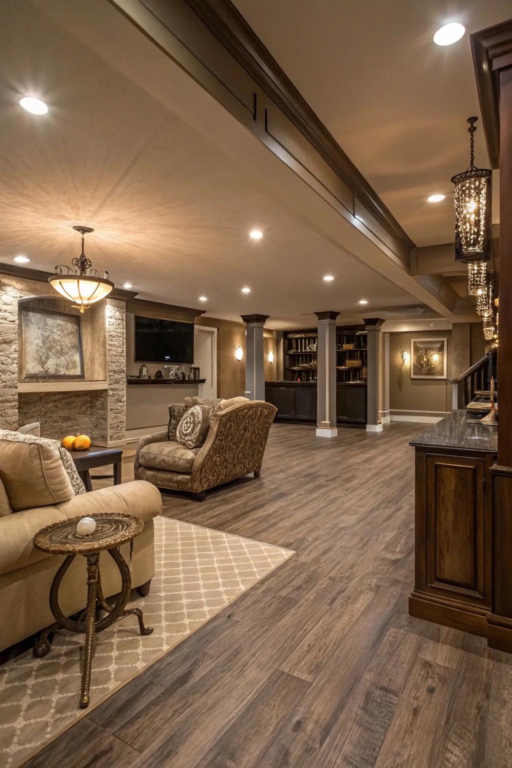 Luxury vinyl planks offer a high-end hardwood look.
