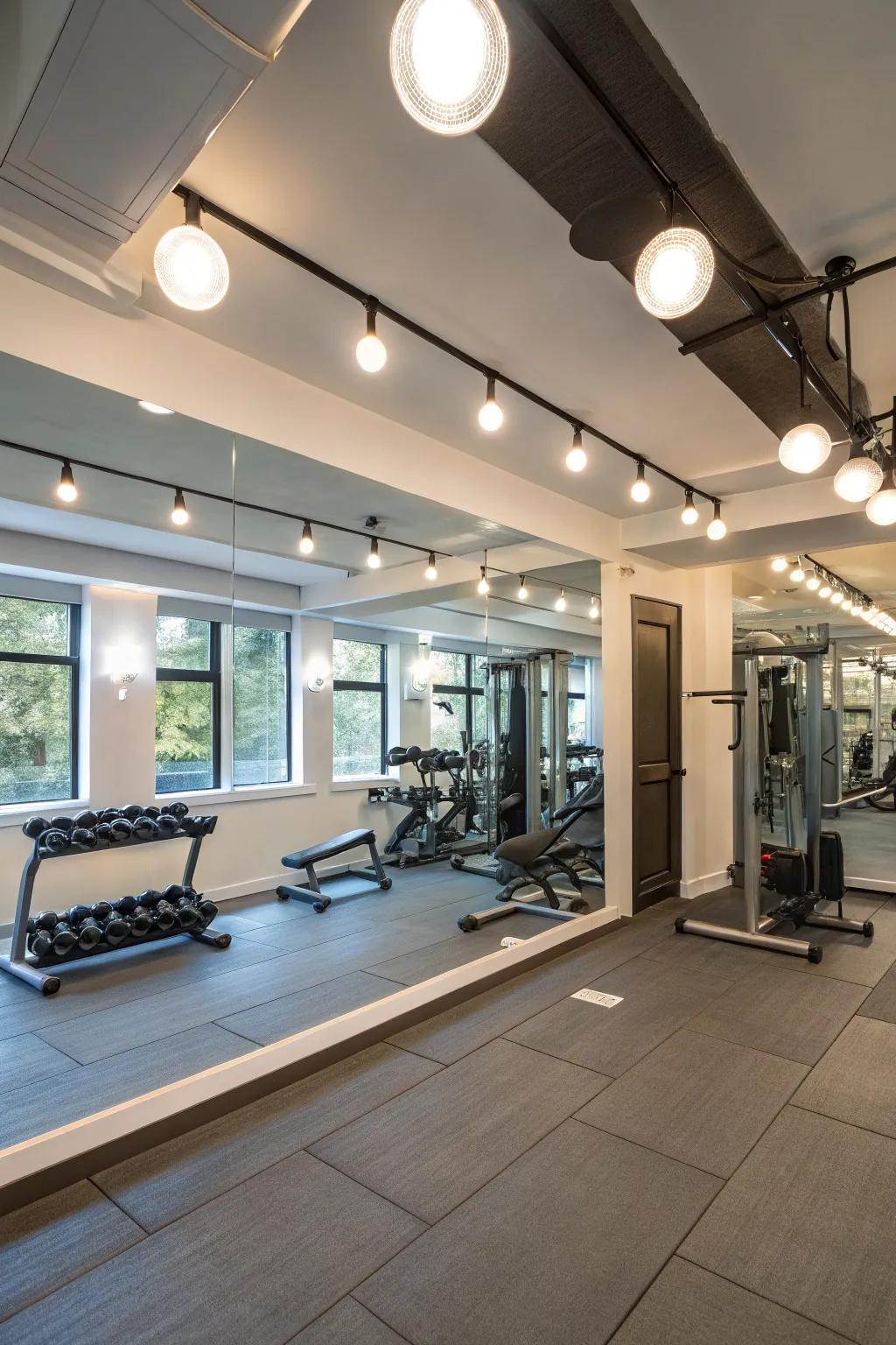 Bright lighting enhances the energy and ambiance of your workout room.