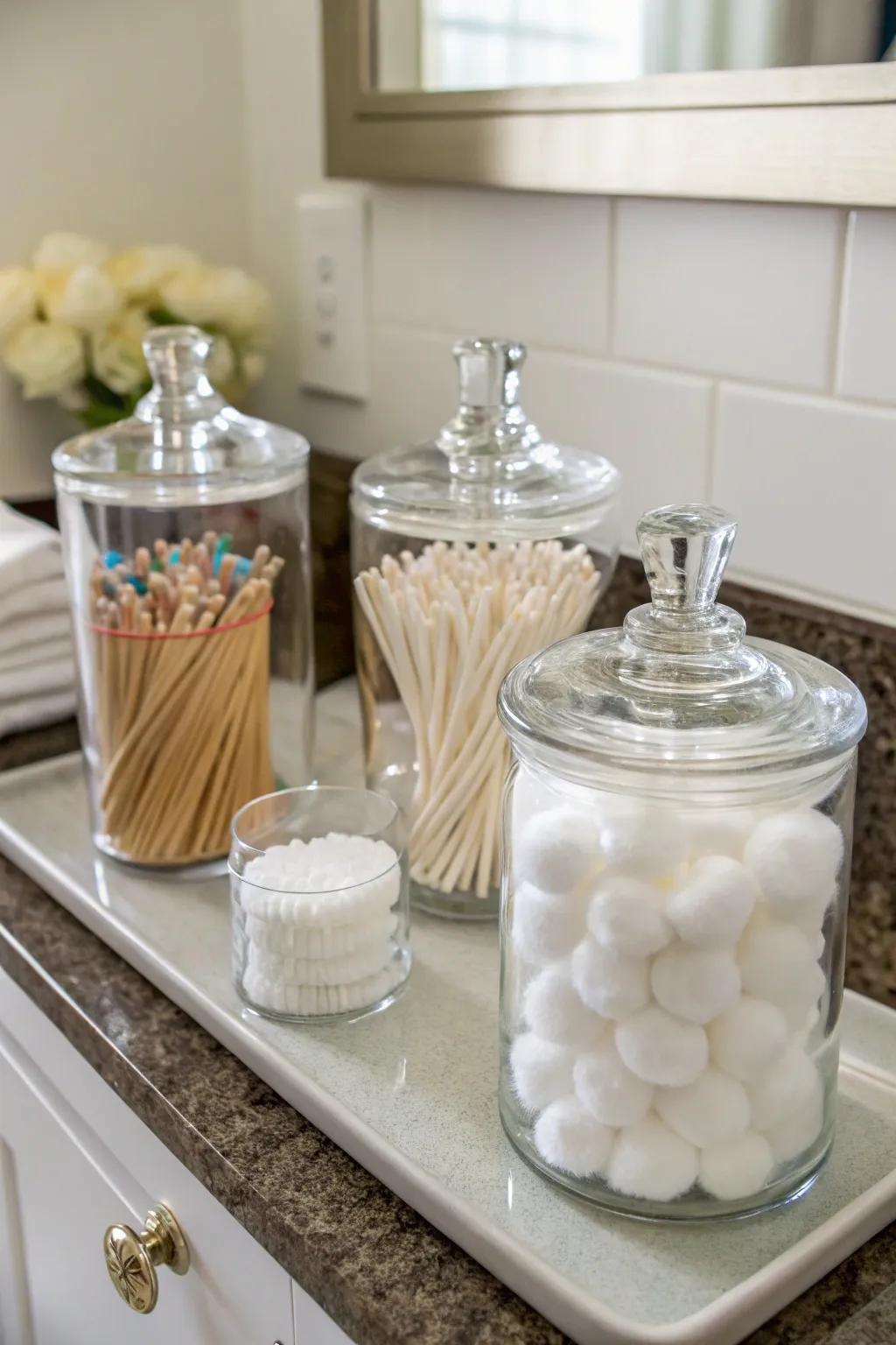 Glass jars keep your essentials organized and accessible.